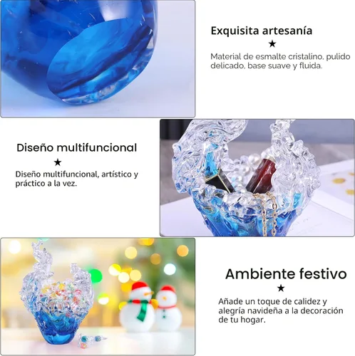 Miniatura 5 de suruim Figuras de escultura de onda de vidrio soplado a mano, cuenco de vidrio azul y transparente para decoración del hogar, figura de vidrio