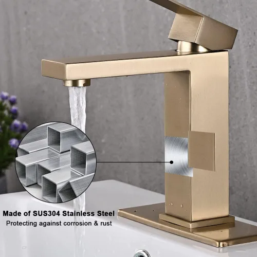 Miniatura 5 de AVSIILE llave de baño dorada cepillada, llave de baño dorada de un solo agujero, llave moderna de una sola manija de acero inoxidable para fregadero
