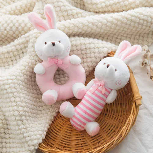 Miniatura 8 de Sonajero suave de peluche para bebé, sonajero de oso azul para bebés, primer juego de sonajero de peluche para recién nacidos, juguetes sensoriales