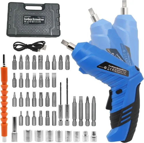 Miniatura 8 de Pequeño destornillador eléctrico, mini juego de taladros, destornillador inalámbrico recargable de 3.6 V con 47 puntas de controlador, herramienta