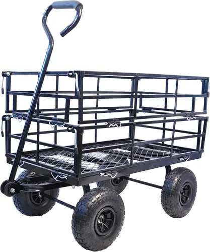 Carrito de jardín de acero con lados extraíbles, carrito de patio resistente de 550 libras con mango giratorio de 180° y neumáticos de 10 pulgadas,