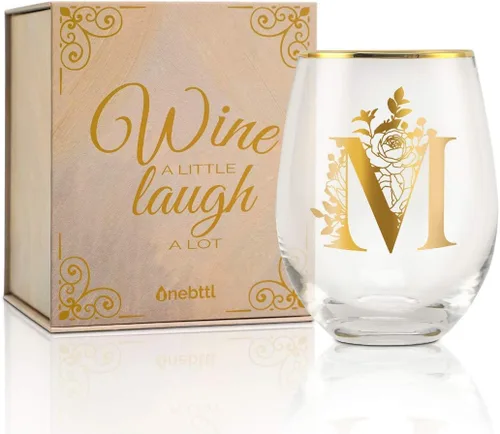Miniatura 10 de Onebttl Copas de vino únicas sin tallo, copa de vino inicial para vino tinto o blanco, 18 onzas, monogramada, dorada, para mujeres, niñas, mujeres