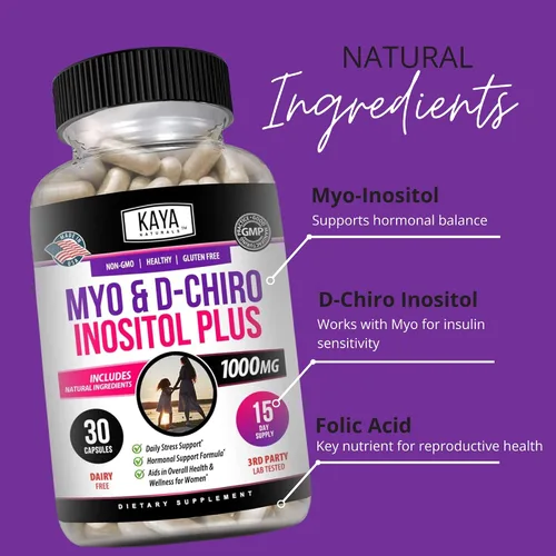 Miniatura 5 de Kaya Naturals Myo & D-Chiro Inositol Plus Apoyo para Mujeres, Vitamina B8-30 Cápsulas