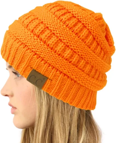 Miniatura 2 de C.C Gorro de lana unisex con forro polar grueso y cálido (naranja neón sólido), Naranja