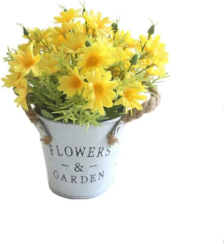 Miniatura 5 de Flores artificiales de margaritas en maceta, flores de seda bonsái con maceta, arreglos florales falsos para decoración de alféizar de la ventana