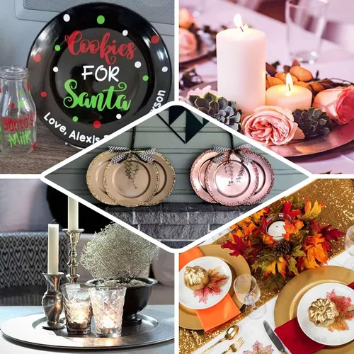 Miniatura 4 de Efavormart - Paquete de 6 platos de carga redondos de plástico acrílico negro de 13 pulgadas, decoración de mesa de cena