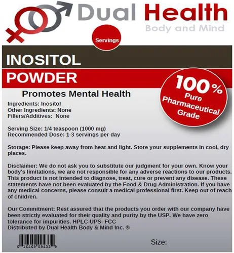 Miniatura 3 de Dual Health Body & Mind Inositol en polvo (8 oz) Pure Vitamina B8 antioxidantes suplementos a granel 1000mg por porción