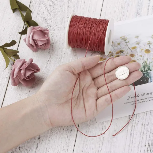 Miniatura 3 de Cordón de algodón encerado rojo de 100 yardas, hilo trenzado para abalorios, pulsera, collar de alambre de 0.039 pulgadas con carrete