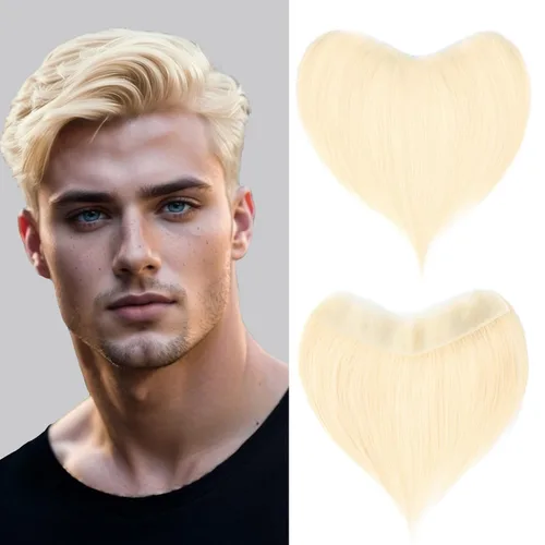 Miniatura 9 de Extensión frontal de cabello rubio claro para hombres, extensión de cabello lacio con pérdida de línea de cabello humano con cinta adhesiva