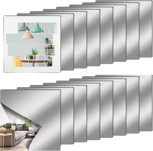Miniatura 10 de Hojas de espejo flexibles de acrílico de 12" x 12", paquete de 8 azulejos de espejo cuadrados autoadhesivos cortables, calcomanías de pared, espejos