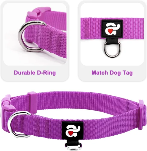 Miniatura 3 de azuza Paquete de 3 collares de perro cómodos y ajustables de nailon para perros pequeños, S (11-16 pulgadas), rosa, rosa intenso y morado 2#3 Pack