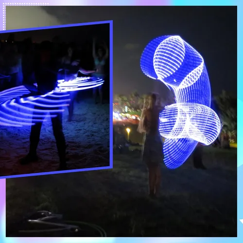 Miniatura 2 de Paquete de 8 aros de luz LED de 36 pulgadas con luces brillantes, aros de ejercicio de fitness, 10 aros de ejercicio que cambian de color, aro Azul