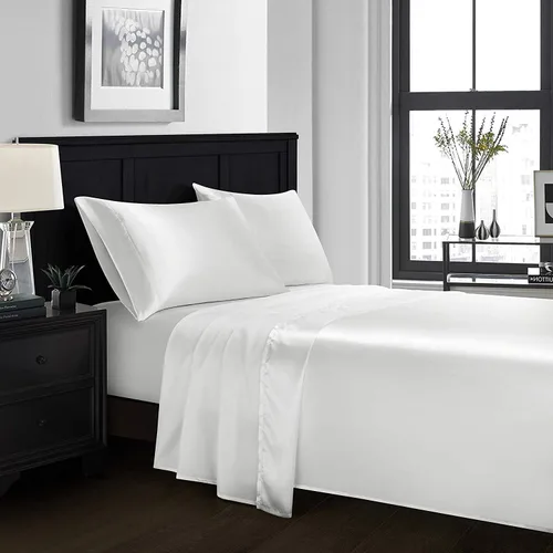 Miniatura 12 de 4 piezas de sábanas de satén 100% seda pura, lujosa colección de ropa de cama ultrasuave y suave, 19 pulgadas de profundidad, 1 sábana bajera, 1