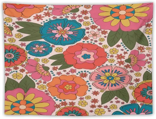 Miniatura 24 de Houselerax Tapiz floral retro de los años 60 y 70, diseño hippie de primavera Groovy Flower Power Flower Boho para colgar en la pared, arte neutro