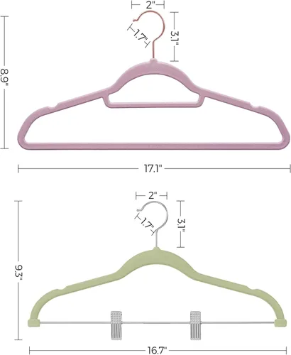Miniatura 4 de SONGMICS Paquete de 30 perchas para pantalones y 50 perchas para ropa, perchas de terciopelo con clips ajustables, antideslizantes y ahorran