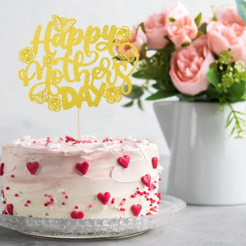 Miniatura 6 de Gyufise 1 paquete de decoración para pastel del día de la madre, la mejor mamá del mundo, con flores de mariposa, decoración de pastel de cumpleaños