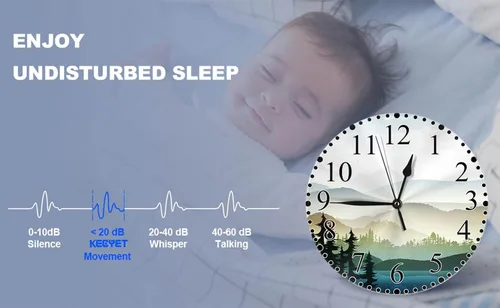 Miniatura 6 de Reloj de pared de paisaje natural, montaña y lago Natures Hills, árbol en ríos, reloj silencioso de 10 pulgadas sin tictac, funciona