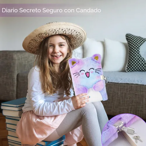 Miniatura 2 de PJDRLLC Diario de gato con cerradura, regalo para niñas de 6, 7 y 8 años, diario secreto con monedero, bolígrafo multicolor, nota post-it
