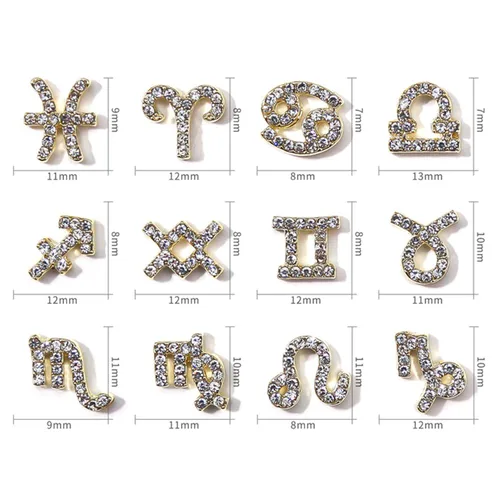 Miniatura 3 de Juego de 48 piezas de dijes de aleación de oro y plata del zodiaco, signos del zodiaco, constelación, palabras para uñas, conjunto de doce 48 dijes