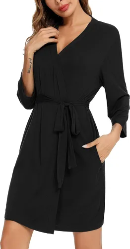 Miniatura 2 de Samring Bata para mujer, kimono, suave bambú, ropa de dormir, bata de baño de punto corto para mujer, tallas S-XXL