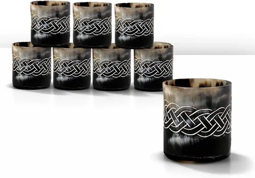 Miniatura 48 de Handicrafts Home Juego de 4 vasos de chupito hechos a mano, patrón entrecruzado de 6.5 onzas, chupitos de whisky vikingo naturales para cócteles