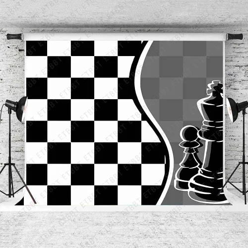 Miniatura 2 de Fondo de fotografía a cuadros en blanco y negro de 7 x 5 pies, decoración de fiesta de cumpleaños simple y moderna, pancarta, accesorios de estudio