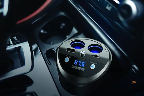 Miniatura 2 de Car and Driver Transmisor FM inteligente con soporte para vasos Bluetooth, compatible con Alexa, Siri y Google Assistant para automóvil, puertos