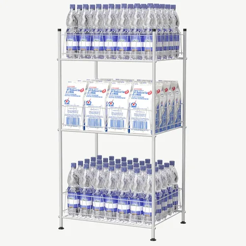 Miniatura 8 de smusei Organizador de estantes de botellas de agua de 4 niveles, organizador de almacenamiento de agua embotellada independiente para piso, soporte