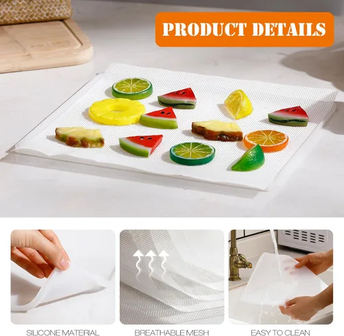 Miniatura 3 de Thenshop 8 bandejas deshidratadoras de silicona con borde y 10 alfombrillas deshidratadoras de malla, antiadherentes, reutilizables, para frutas