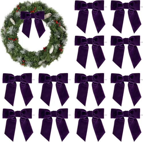Miniatura 19 de AIMUDI Lazos de Terciopelo Burdeos de 4.5" Lazos de Navidad para Árbol Lazos Prefabricados para Coronas Lazos con Alambre Retorcido para Envolver