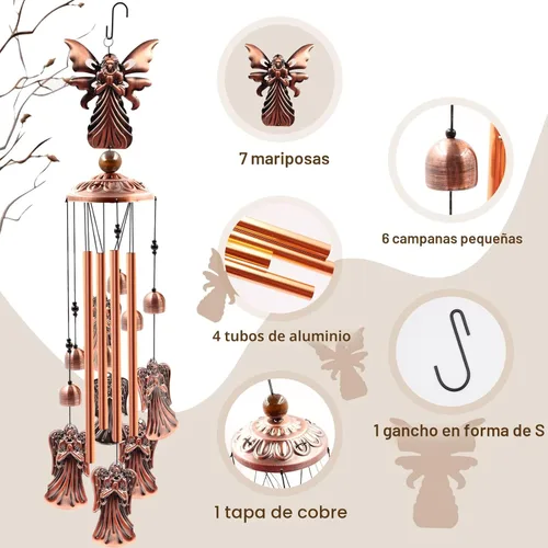 Miniatura 2 de Campanillas de viento para exteriores en liquidación, Ukulork Angel campanilla de viento de tubo de aluminio con gancho en S, decoración de patio
