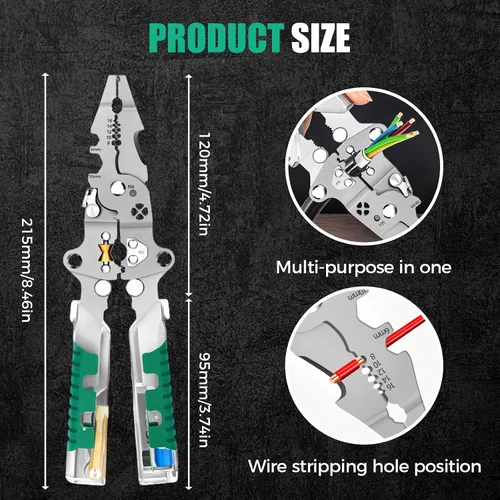Miniatura 5 de 18 En 1 pelacables plegable, pelacables nuevos 2025 con detector de voltaje, alicates pelacables multifuncionales para cortar y extraer cables
