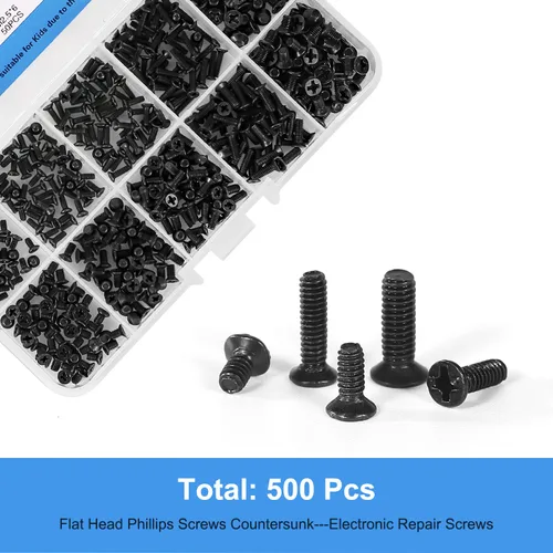 Miniatura 3 de 500 piezas M2 M2.5 M3 - Kit de tornillos de repuesto para computadora portátil portátil M2, M2, M3, surtido de tornillos Phillips de cabeza plana