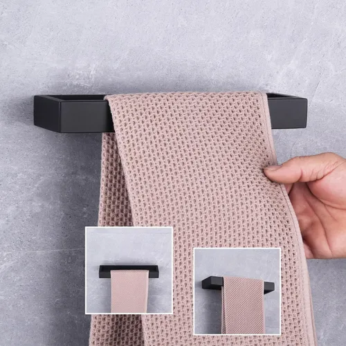 Miniatura 8 de GERZWY - Toallero moderno de acero inoxidable SUS304, color negro, colgador de toallas, anillo para toallas para baño, montaje en pared