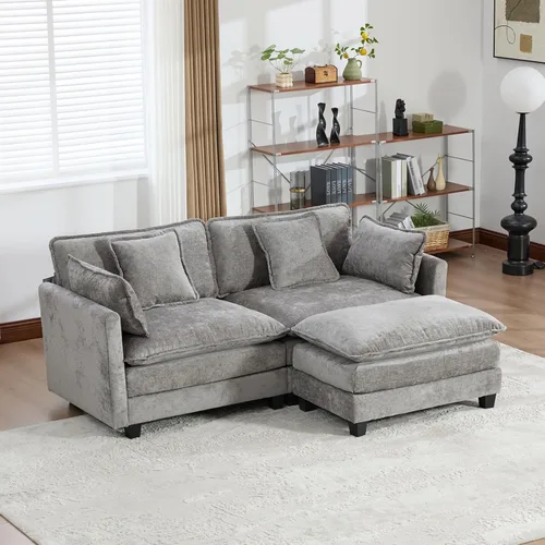 Miniatura 87 de Sofá modular negro de 111.5 pulgadas, sofás seccionales grandes de 3 plazas para sala de estar, sofá nube de tela de felpilla de gran