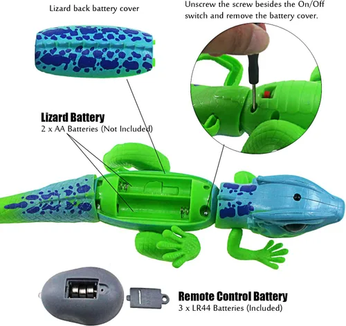 Miniatura 5 de Tipmant Lagarto RC Control remoto Animal Camaleón falso realista Crawlers Vehículo Truco de Halloween Navidad Broma Juguetes Cumpleaños Niños (Verde)