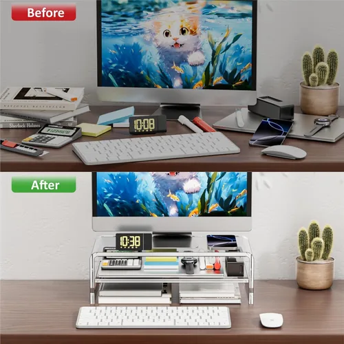 Miniatura 4 de Egchi Soporte Elevador de Monitor de Acrílico, Soporte Elevador de Monitor de Computadora Transparente de 2 Niveles para Oficina en Casa y Negocios