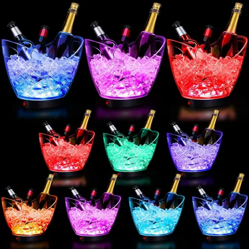 Miniatura 14 de Umigy Cubo de hielo de plástico transparente de 5L LED de 5 L, luz de gran capacidad, enfriador LED colorido RGB con luces para champán, vino