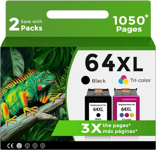 64XL - Cartucho de tinta remanufacturado de repuesto para HP Ink 64 HP64 XL (color negro, paquete de 2) a Envy Photo 7855 7858 7800 7100 7120 7155