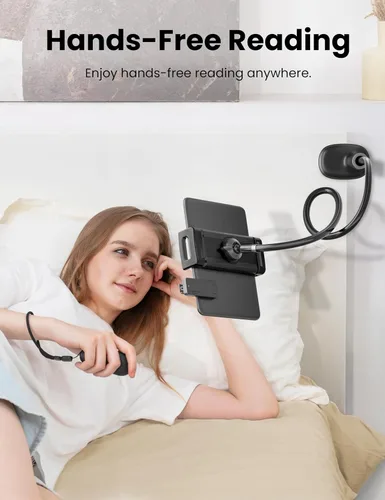 Miniatura 3 de VOLTIFYMAX Soporte de cuello de cisne para Kindle con volteador de páginas remoto para leer en la cama, soporte para tablet para escritorio, brazo