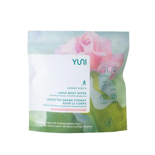 Toallitas corporales grandes YUNI Beauty - Rosa y pepino, 30 unidades - Toallitas húmedas sin necesidad de ducha, limpian y desodorizan, limpiador