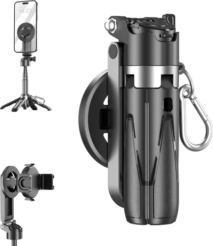 Miniatura 10 de Palo magnético para selfie de bolsillo, palo de selfie magnético 4 en 1 para iPhone con control remoto recargable, soporte de trípode extensible
