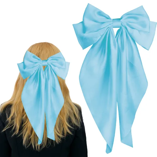 Miniatura 18 de Pufandor - Lazo para el cabello de satén sedoso para mujeres, lazos rojos para niñas, pasadores de lazo, cola larga con clips, lazos grandes