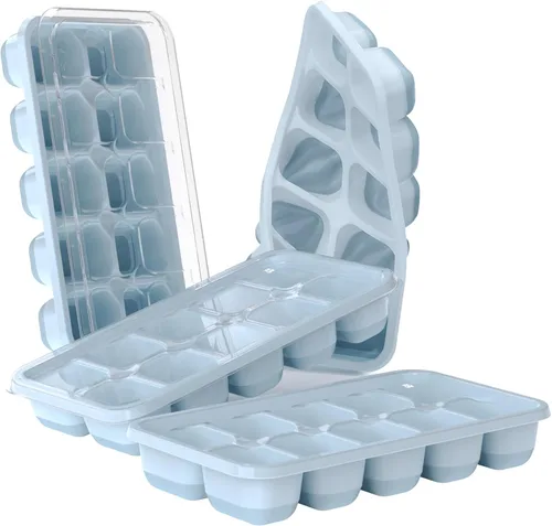Miniatura 10 de DOQAUS Bandeja para cubitos de hielo con tapas, paquete de 2 bandejas de hielo apilables de silicona para congelador, seguro para BPA y LFGB, fácil