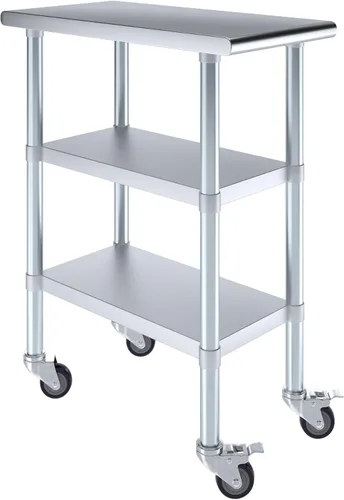 Miniatura 22 de AmGood Mesa de trabajo de acero inoxidable con 2 estantes y ruedas Mesa de trabajo de metal con ruedas