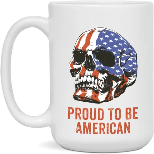 Miniatura 3 de Proud To Be American - Taza de café de cerámica Proud To Be American Gift – Proud To Be American Skull American Flag Taza disponible en 11 o 15 oz