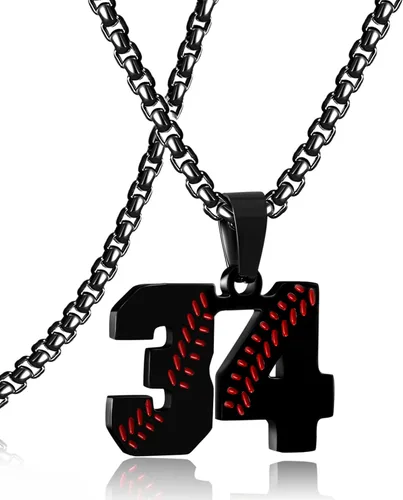 Miniatura 33 de SKQIR Colgante de número de jersey de béisbol para hombres y niños - Cadena de acero inoxidable para atletas - Negro