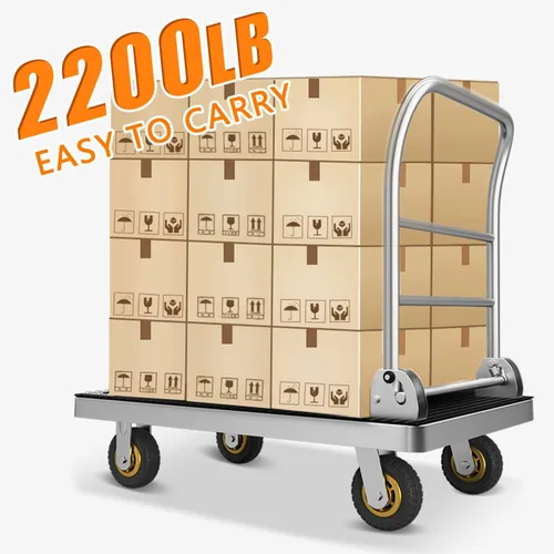 Miniatura 3 de Carro de plataforma para camión, carrito plegable de plataforma grande con alfombrilla de goma y ruedas de 6 pulgadas, capacidad de 2200 libras