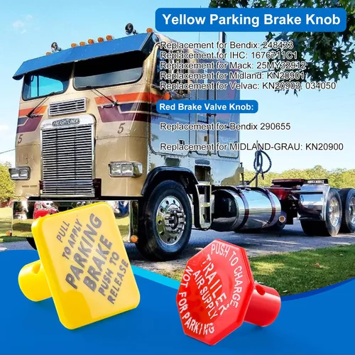 Miniatura 3 de Perillas de freno de estacionamiento y de aire 248433 290655, 248433 Perilla amarilla de freno de estacionamiento, 290655 Perilla roja de freno