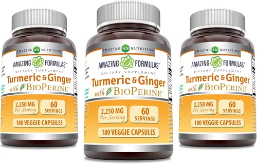 Miniatura 6 de Amazing Formulas Curcumina de cúrcuma y jengibre con suplemento BioPerine 1500 mg por porción 180 cápsulas vegetales Sin OMG Sin gluten